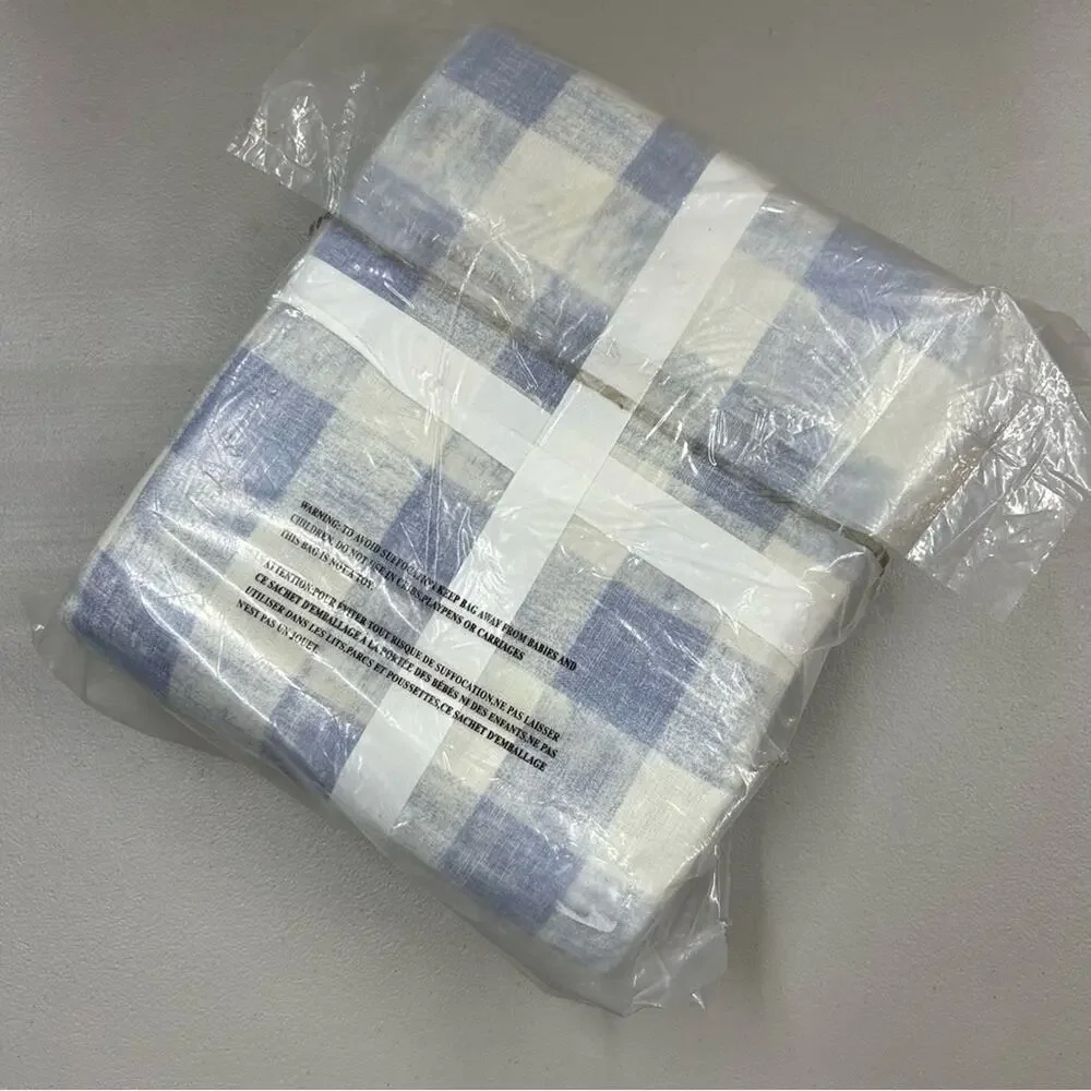 Pottery Barn Rhett Buffalo Check Cotton Duvet Cover Blue White KING / CAL KING